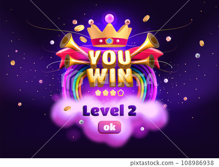 You win game popup banner, level complete badge screen 108986938
