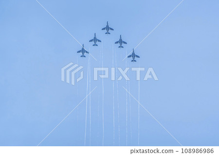 Blue Impulse from Matsushima Air Base flying in the blue sky Higashi Matsushima City, Miyagi Prefecture Blue Impulse from Matsushima Air Base flying in the blue sky Higashi Matsushima City, Miyagi Prefecture 108986986