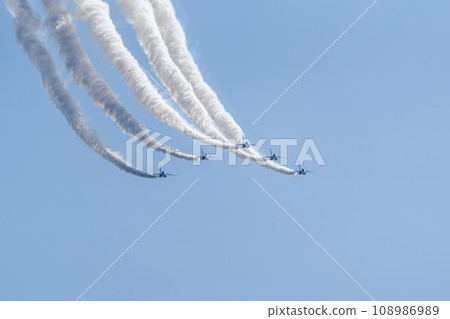 Blue Impulse from Matsushima Air Base flying in the blue sky Higashi Matsushima City, Miyagi Prefecture 108986989