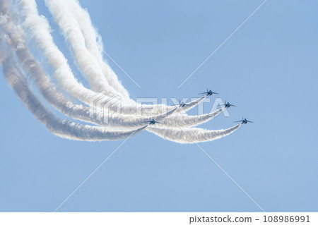 Blue Impulse from Matsushima Air Base flying in the blue sky Higashi Matsushima City, Miyagi Prefecture 108986991