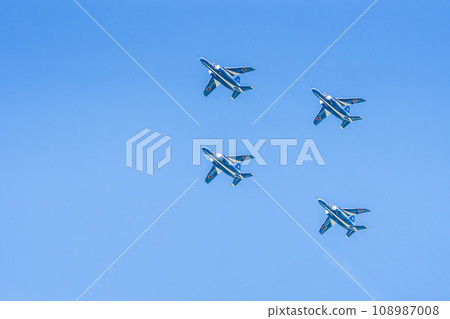 Blue Impulse from Matsushima Air Base flying in the blue sky Higashi Matsushima City, Miyagi Prefecture Blue Impulse from Matsushima Air Base flying in the blue sky Higashi Matsushima City, Miyagi Prefecture 108987008