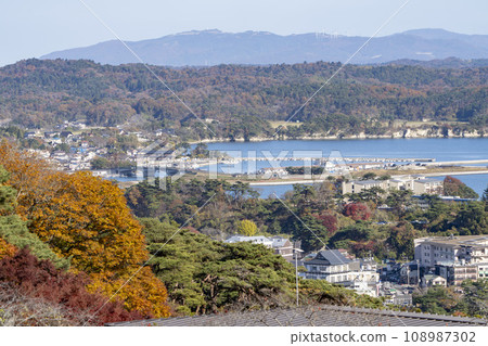 Matsushima, one of Japan's three most scenic views in autumn, a bird's-eye view from Saigyo Moshidoshi no Matsu Park, Matsushima Town, Miyagi Prefecture Matsushima, one of Japan's three most scenic views in autumn, a bird's-eye view from Saigyo Moshidoshi no Matsu Park, Matsushima Town, Miyagi Prefecture 108987302