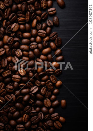 Coffee beans on dark background, top view 108987361
