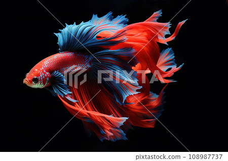 Image of of betta fish with colorful on black background. Fishs., Pet., Animals. Image of of betta fish with colorful on black background. Fishs., Pet., Animals. 108987737