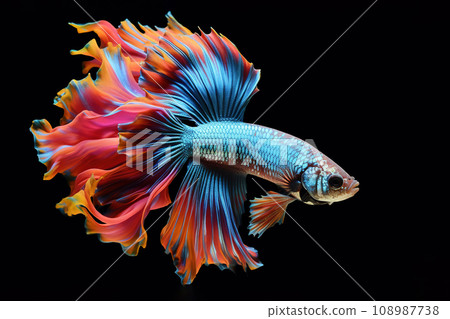Image of of betta fish with colorful on black background. Fishs., Pet., Animals. Image of of betta fish with colorful on black background. Fishs., Pet., Animals. 108987738