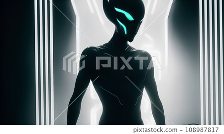 黑暗中出現的外星人剪影 黑暗中出現的外星人剪影 108987817