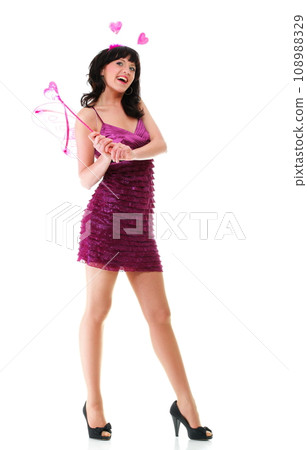 beautiful girl woman red pink heart isolated 108988329