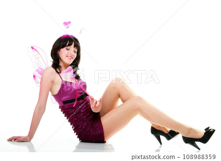 beautiful girl woman red pink heart isolated 108988359