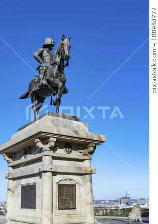 Equestrian statue of Date Masamune in the blue sky Equestrian statue of Date Masamune in the blue sky 108988722