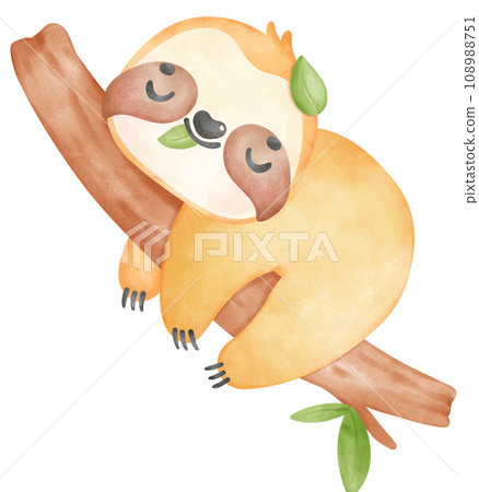 Cute Baby Sloth Watercolor Cartoon Illustration Cute Baby Sloth Watercolor Cartoon Illustration 108988751