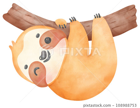 Cute Baby Sloth Watercolor Cartoon Illustration Cute Baby Sloth Watercolor Cartoon Illustration 108988753