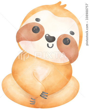 Cute Baby Sloth Watercolor Cartoon Illustration Cute Baby Sloth Watercolor Cartoon Illustration 108988757