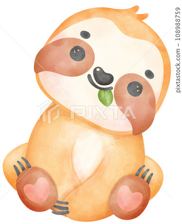 Cute Baby Sloth Watercolor Cartoon Illustration Cute Baby Sloth Watercolor Cartoon Illustration 108988759
