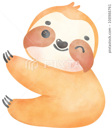 Cute Baby Sloth Watercolor Cartoon Illustration Cute Baby Sloth Watercolor Cartoon Illustration 108988761