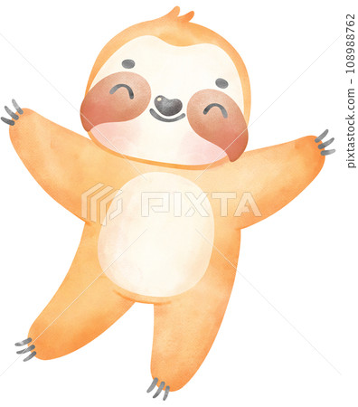Cute Baby Sloth Watercolor Cartoon Illustration Cute Baby Sloth Watercolor Cartoon Illustration 108988762