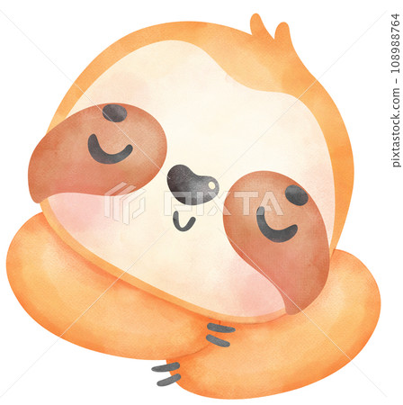 Cute Baby Sloth Watercolor Cartoon Illustration Cute Baby Sloth Watercolor Cartoon Illustration 108988764