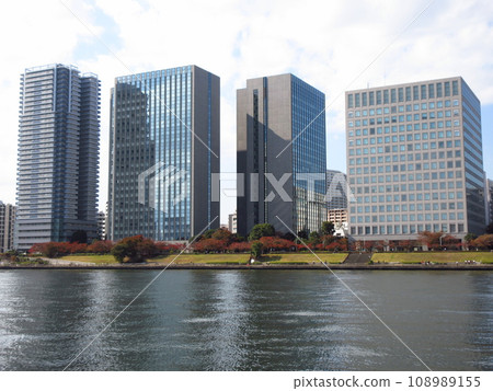 Sumida River and buildings in Chuo Ward, Tokyo Sumida River and buildings in Chuo Ward, Tokyo 108989155