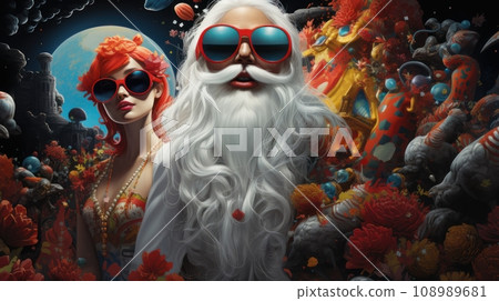 psychedelic santa claus for christmas 108989681