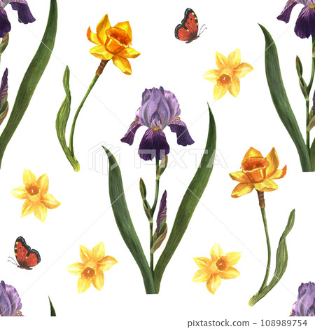 Pattern of spring flowers on a white background Pattern of spring flowers on a white background 108989754