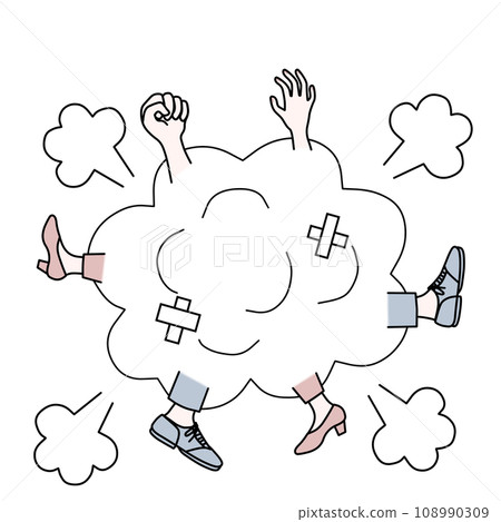 A manga illustration of a fight between a man and a woman in light colors. A manga illustration of a fight between a man and a woman in light colors. 108990309