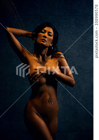 Sexy asian naked girl with perfect body taking shower 108990578