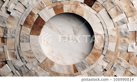 Cirble border of beautiful neutral marble stone tiles, modern and minimal style material textured background. Generative AI 108990814
