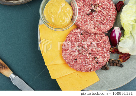 Raw burger cutlets Raw burger cutlets 108991151