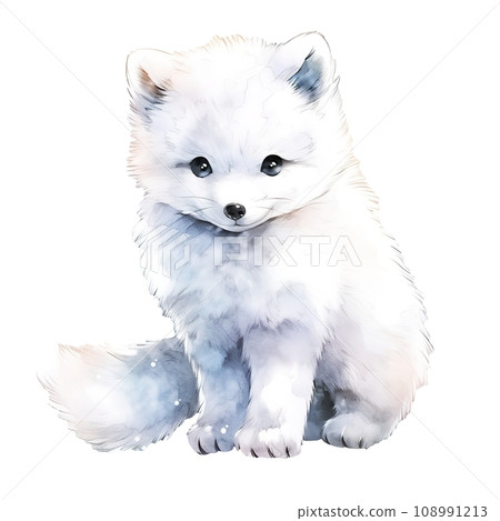 Cute arctic fox. Hand drawn cartoon watercolor illustration. Cute arctic fox. Hand drawn cartoon watercolor illustration. 108991213