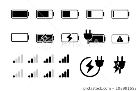 Charging, outlet and radio wave icon set Charging, outlet and radio wave icon set 108991652