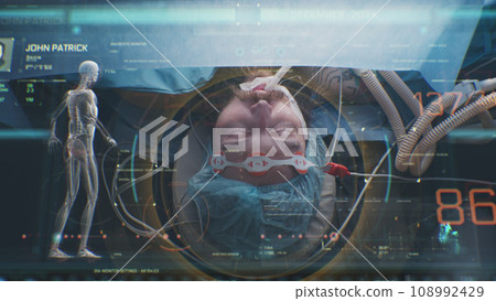3D hologram showing patient condition, vital signs and cardiogram 108992429