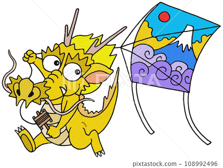 龍年賀年卡插畫-放風箏 108992496