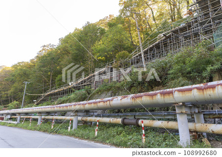 Geothermal power plant steam piping Geothermal power plant steam piping 108992680