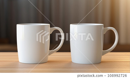 Two White Mugs Mockup Against the Background of Blurred Lights 108992726