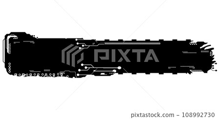 Rectangular design element silhouette in tech style isolated on white. Long tech plate with copy space. Clipart. Rectangular design element silhouette in tech style isolated on white. Long tech plate with copy space. Clipart. 108992730