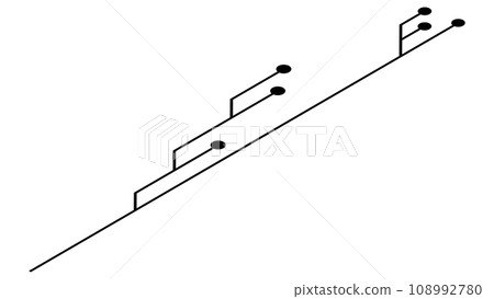 Isometric printed circuit board PCB tracks isolated on white background. Technical clipart with lines and dots at the ends. Design element. 108992780