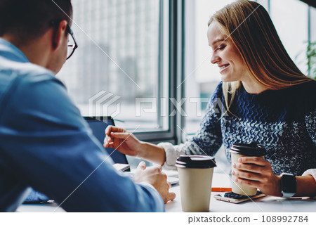 Couple in love spending leisure time together in restaurant Couple in love spending leisure time together in restaurant 108992784