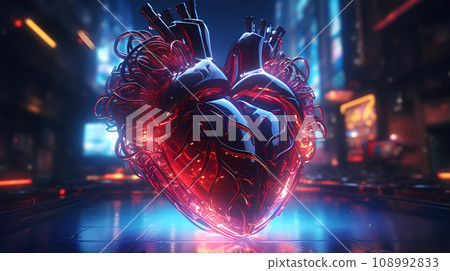 Cyberpunk Retro Futuristic Heart with Neon Lights 108992833