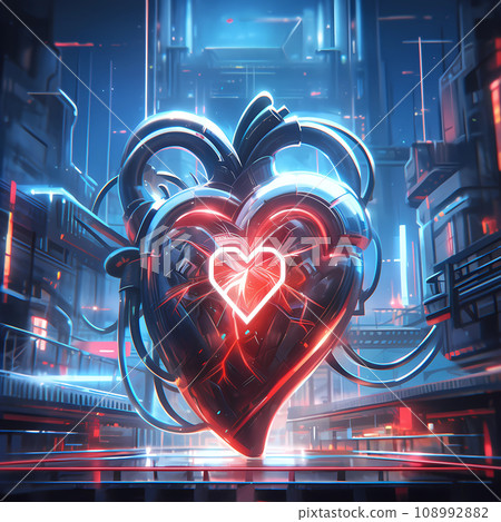 Cyberpunk Retro Futuristic Heart with Neon Lights 108992882