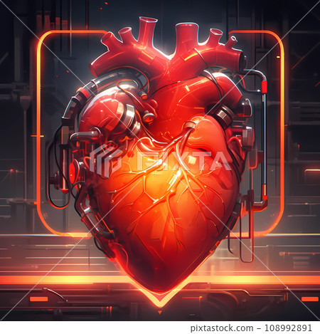 Cyberpunk Retro Futuristic Heart with Neon Lights Cyberpunk Retro Futuristic Heart with Neon Lights 108992891