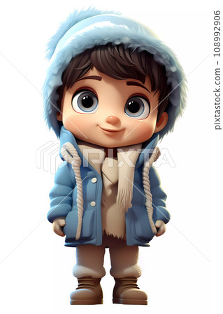 Cute Boy Dressed in Winter Clothes Happy Cartoon Character Cute Boy Dressed in Winter Clothes Happy Cartoon Character 108992906