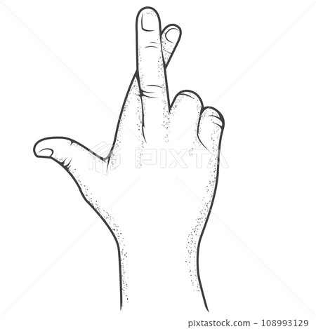 Crossed fingers hand gesture, good luck and hope symbol, fake promise sign or swindle, vector 108993129