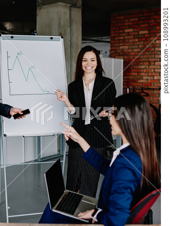 male and female partners discussing ideas and cooperating male and female partners discussing ideas and cooperating 108993201