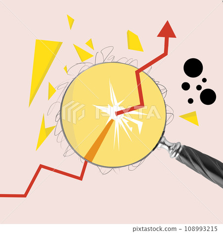 Breaking new horizons. Analytical arrow going through magnifying glass. Success, achievements. Contemporary art collage. Breaking new horizons. Analytical arrow going through magnifying glass. Success, achievements. Contemporary art collage. 108993215