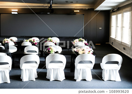 Image of chairs and tables at a religious facility, generative ai 108993620