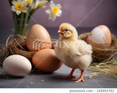 cute little chick. eggs in nests 108993762