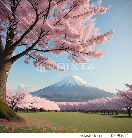 Fuji and cherry blossoms - Stock Illustration [108995665] - PIXTA