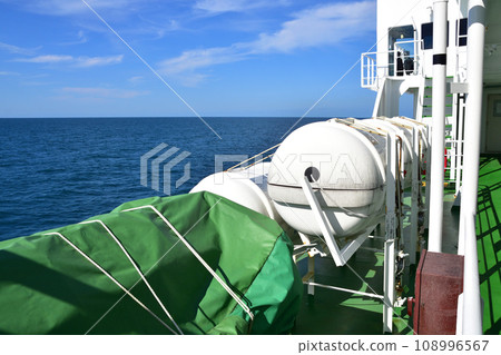 An inflatable life raft installed on a ship 108996567