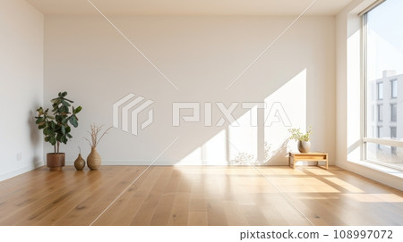 empty room with large windows sunlight white walls home plants mockup for designers empty room with large windows sunlight white walls home plants mockup for designers 108997072