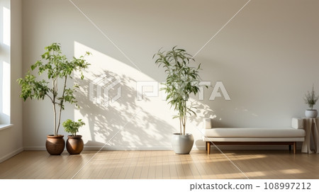 empty room with large windows sunlight white walls home plants mockup for designers empty room with large windows sunlight white walls home plants mockup for designers 108997212