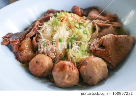 beef noodles, Chinese noodles or noodles without soup 108997251
